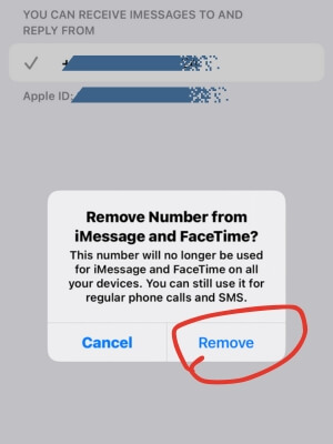Tap your phone number or Apple id, click Remove button on the pop-up