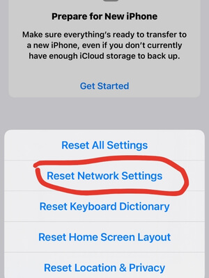 Click Reset Network Settings then enter passcode to confirm