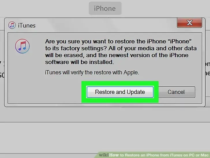click restore and update button to finishing iphone 14 restore