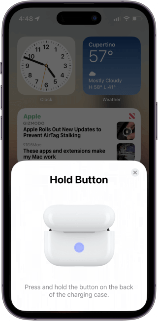 hard press the button on the back of airpods or airods pro