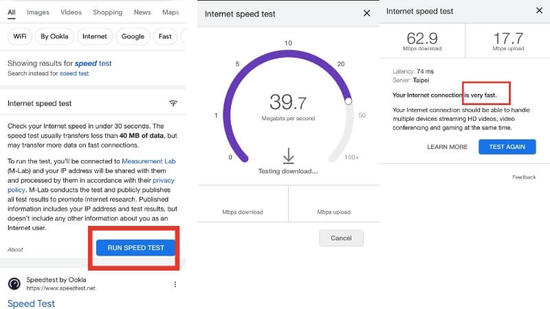 steps of checking the network connection