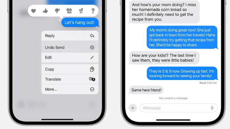 steps of undo send message on imessages