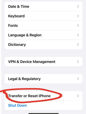 Scroll down and tap Transfer or Reset iPhone button to get next step
