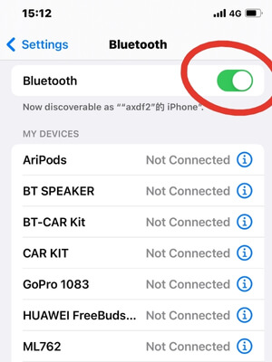 tap bluetooth and disable immediately enable bluetooth button again on iphone