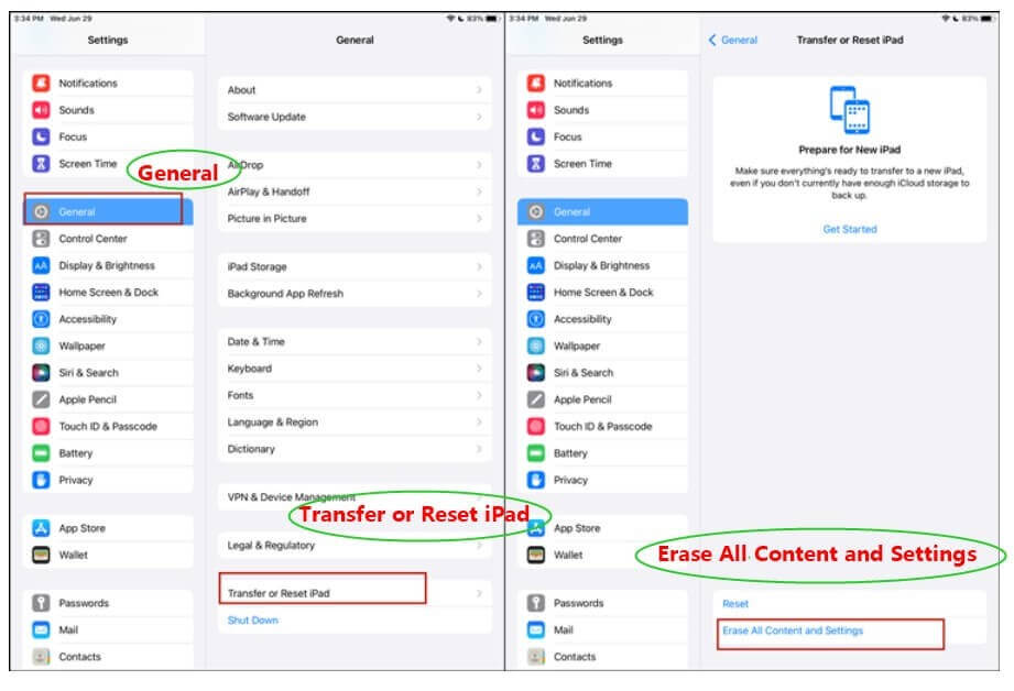 ipad erase all content and settings