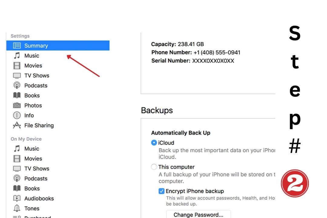 itunes backup step 2