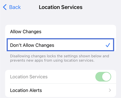 don't allow changes of location services