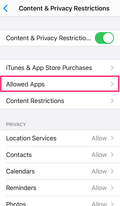 parental control allowed apps