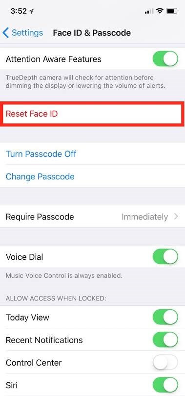 reset face id