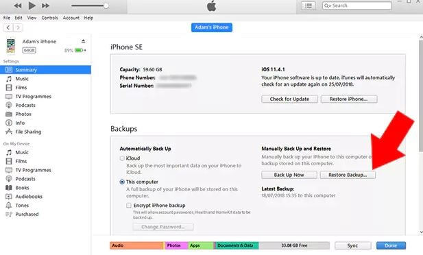 restoring your iphone from itunes backup