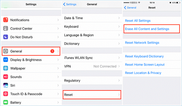 select reset and then select erase all contact setting