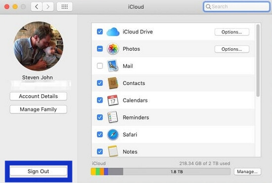 sign out of iCloud on Mac