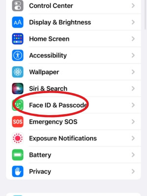 tap face id and passcode 