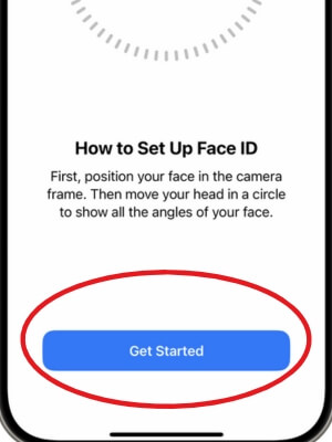 tap get started to start face id identify