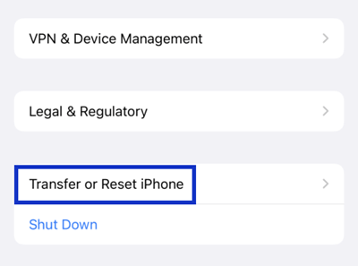 Transfer or Reset iPhone