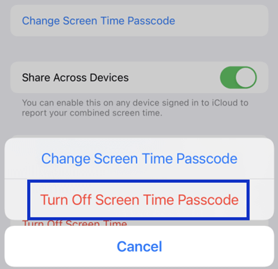 turn off screen time passcode