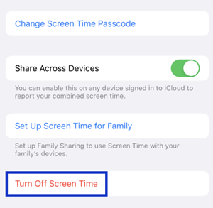 turn off screen time passcode