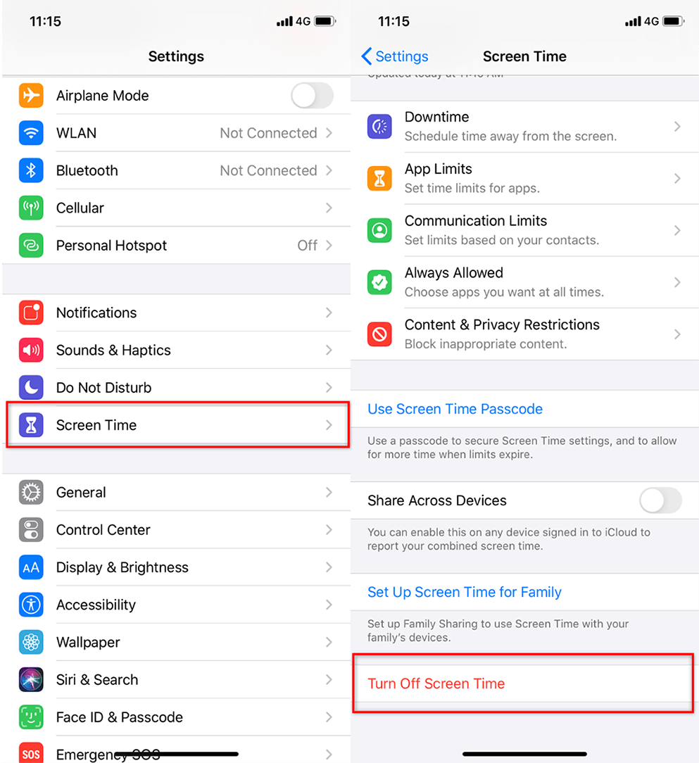 turn off screen time