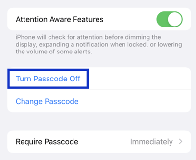 Turn Passcode Off