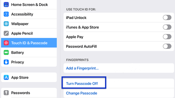 Turn Passcode Off