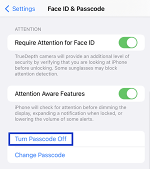 turn passcode off