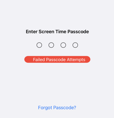 what happens after 10 failed Screen Time passcode attempts