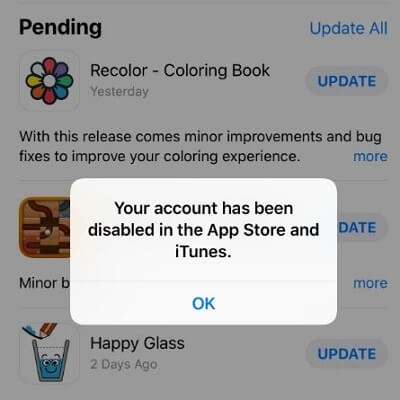 Your account has been disabled in the App Store and iTunes