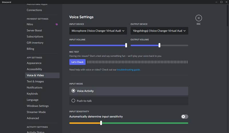 discord audio setting