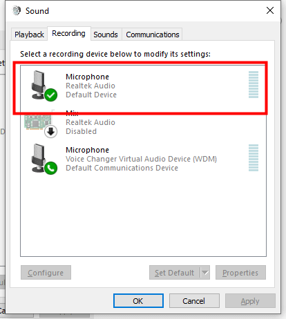 sound mic setting