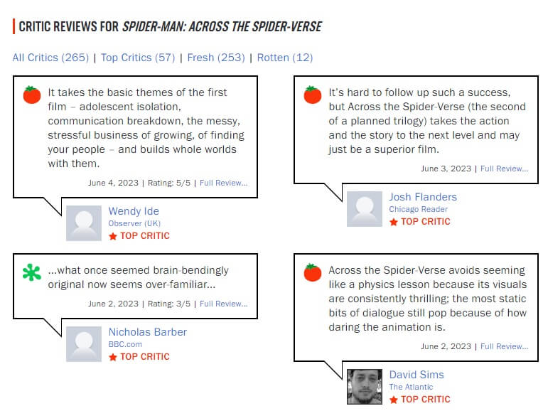spider man across the spider verse reviews