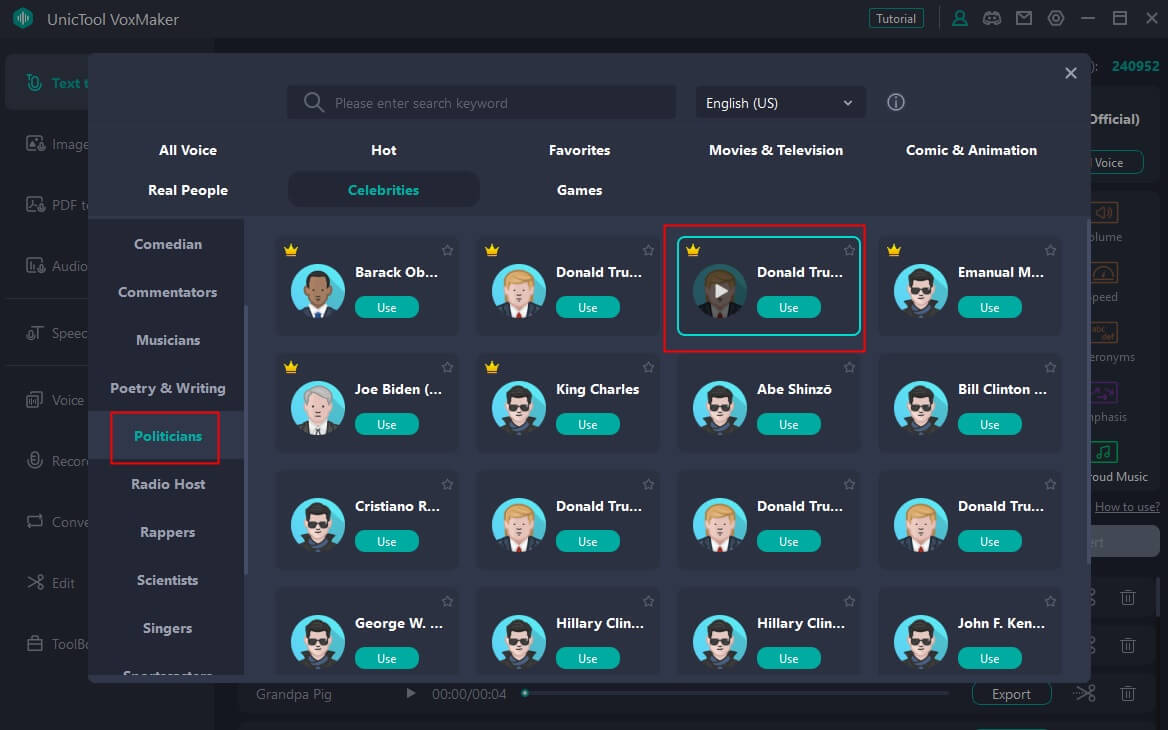 voxmaker donald trump AI voice generator