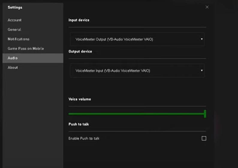 xbox console companion audio setting