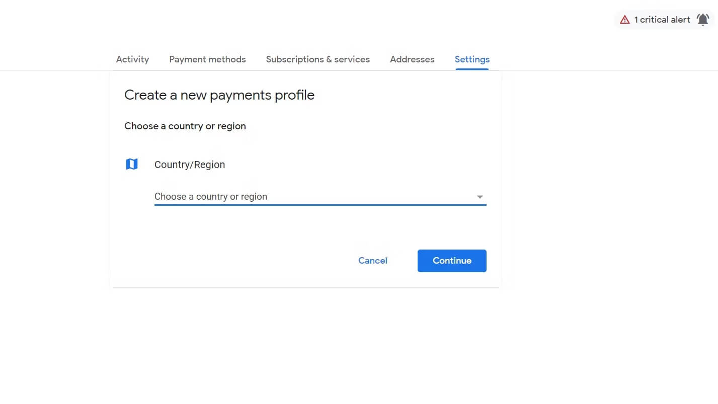 Create new profile change country in Google Play on computer