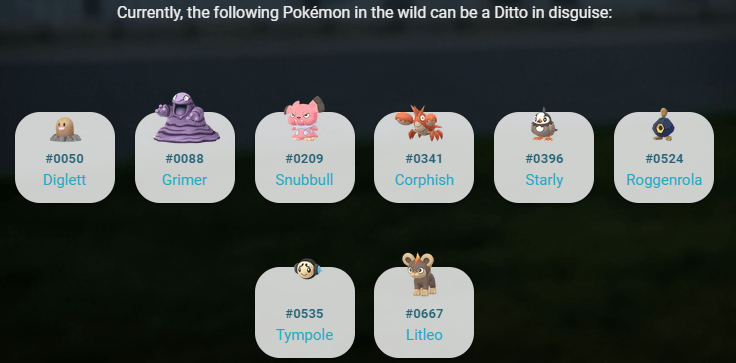 Ditto Disguise List