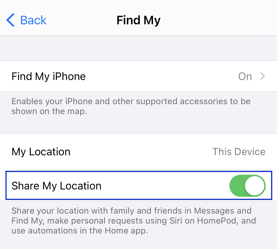 Turn on Share My Location in Find My