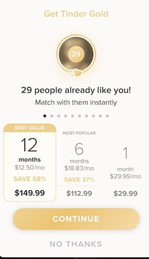  tinder gold price