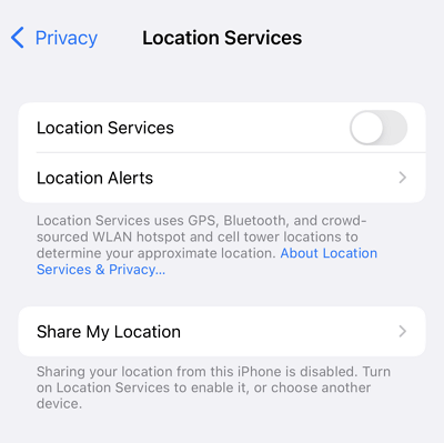 disabled location services