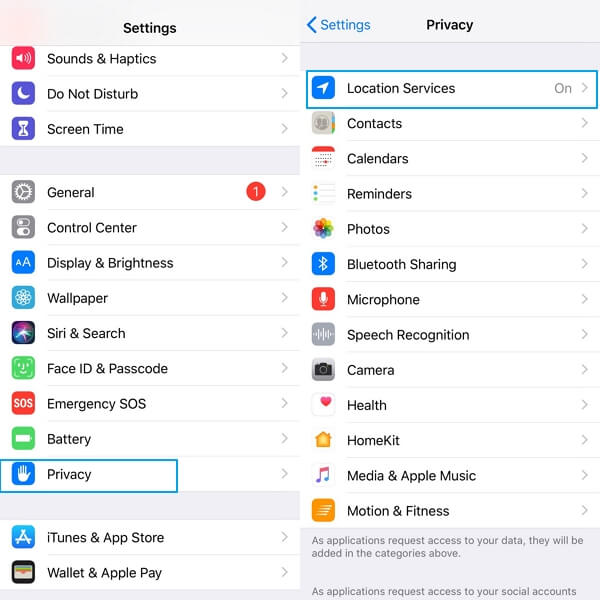 Toggle Location Services in Settings