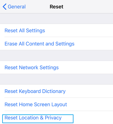 Reset Location & Privacy