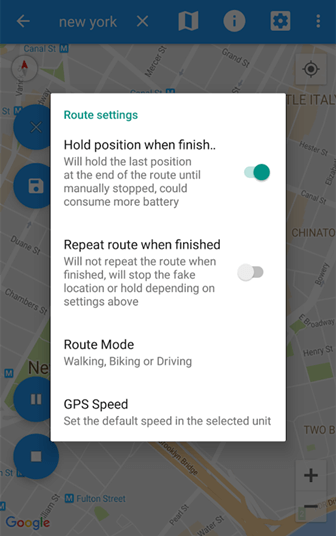 Fake GPS Joystick & Routes Go settings