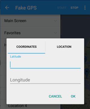 search in Fake GPS app