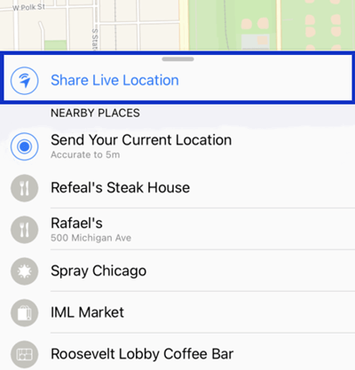 share live location option in WhatsApp