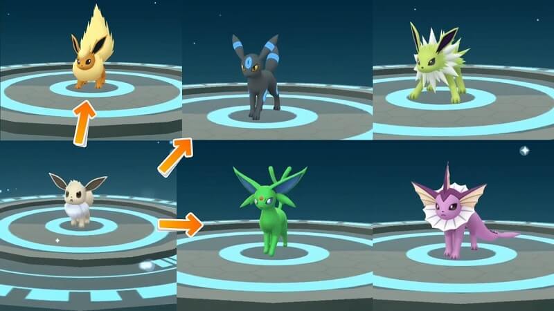 Eevee evolutions, Shiny Eevee, Shiny Flareon, Shiny Jolteon, Shiny