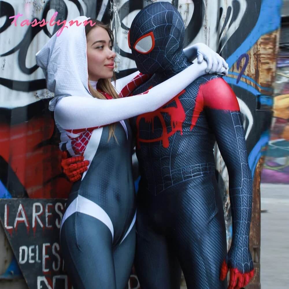 Spider Gwen and Miles Morales’s Spiderman Halloween costume