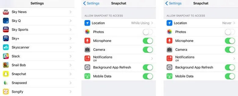 turn off Snapchat access 