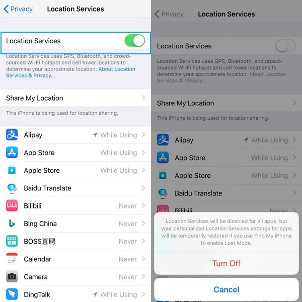 turn location services off