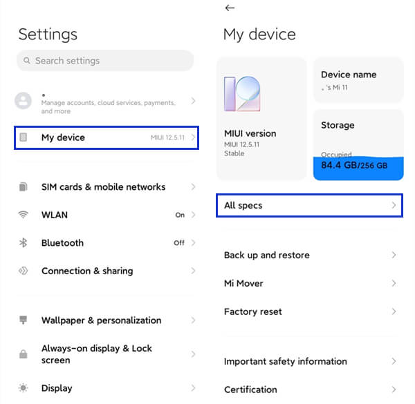 Xiaomi settings