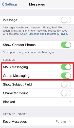 enable group and mms messaging