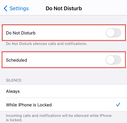Switch off iPhone's Do Not Disturb