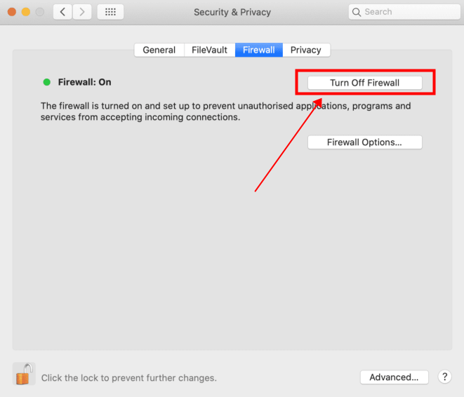 Turn off Firewall on Mac